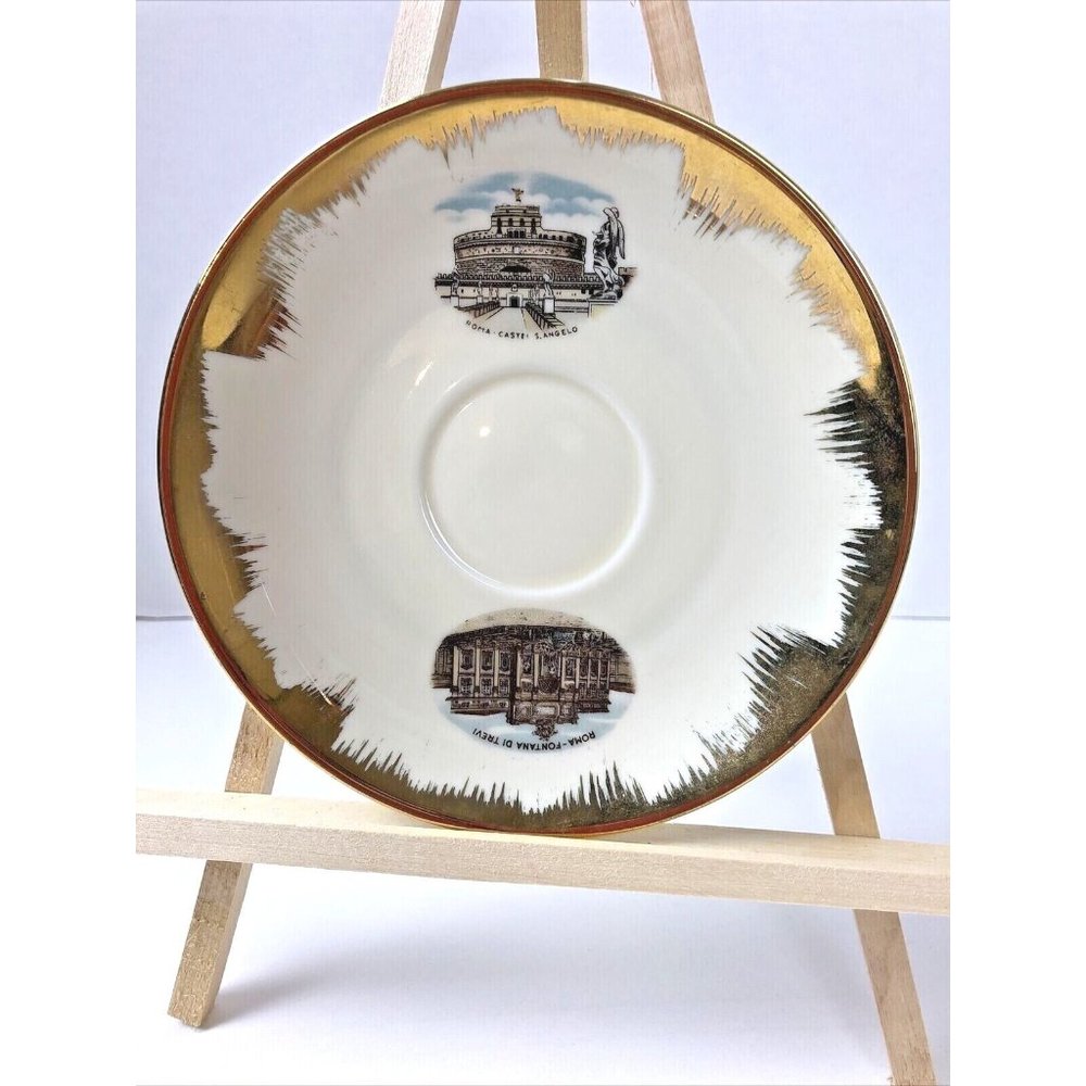 Furstenberg Germany Souvenir Roma Fontana di Trevi Porcelain Plate Gold Trim